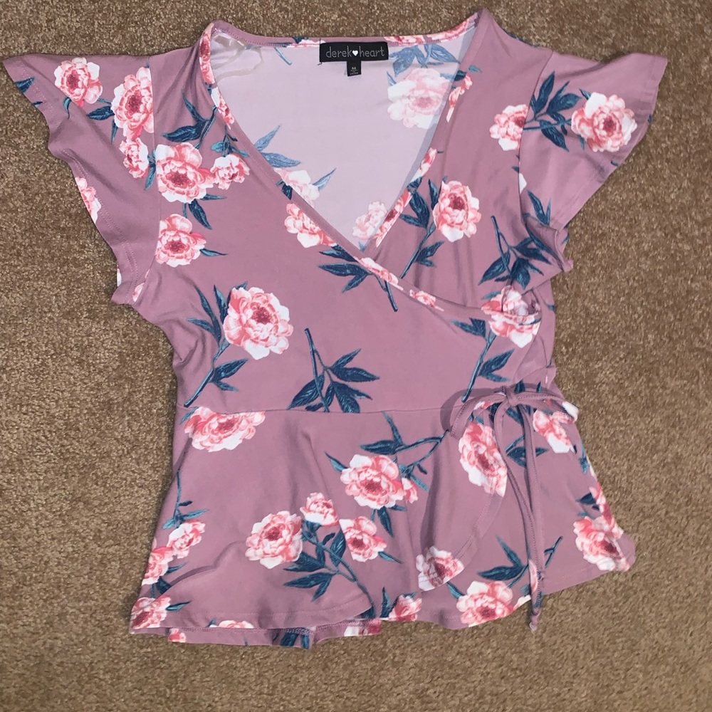 Cross over pink floral top